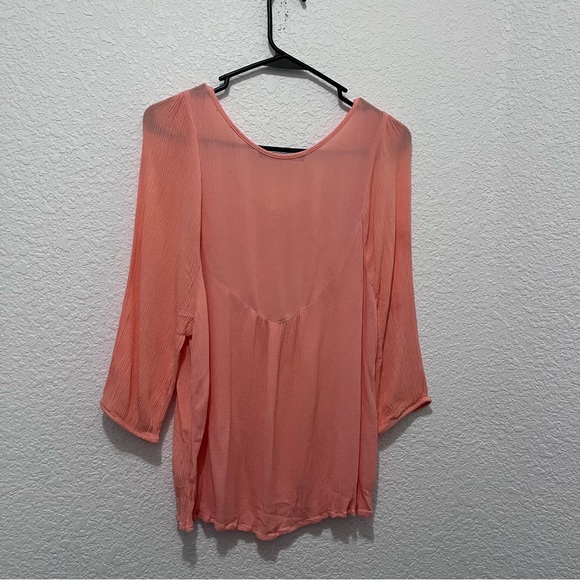J Roberts Pink Embroidered Boho Brushed Cotton Peasant Keyhole Top Womens Size M - Picture 3 of 10